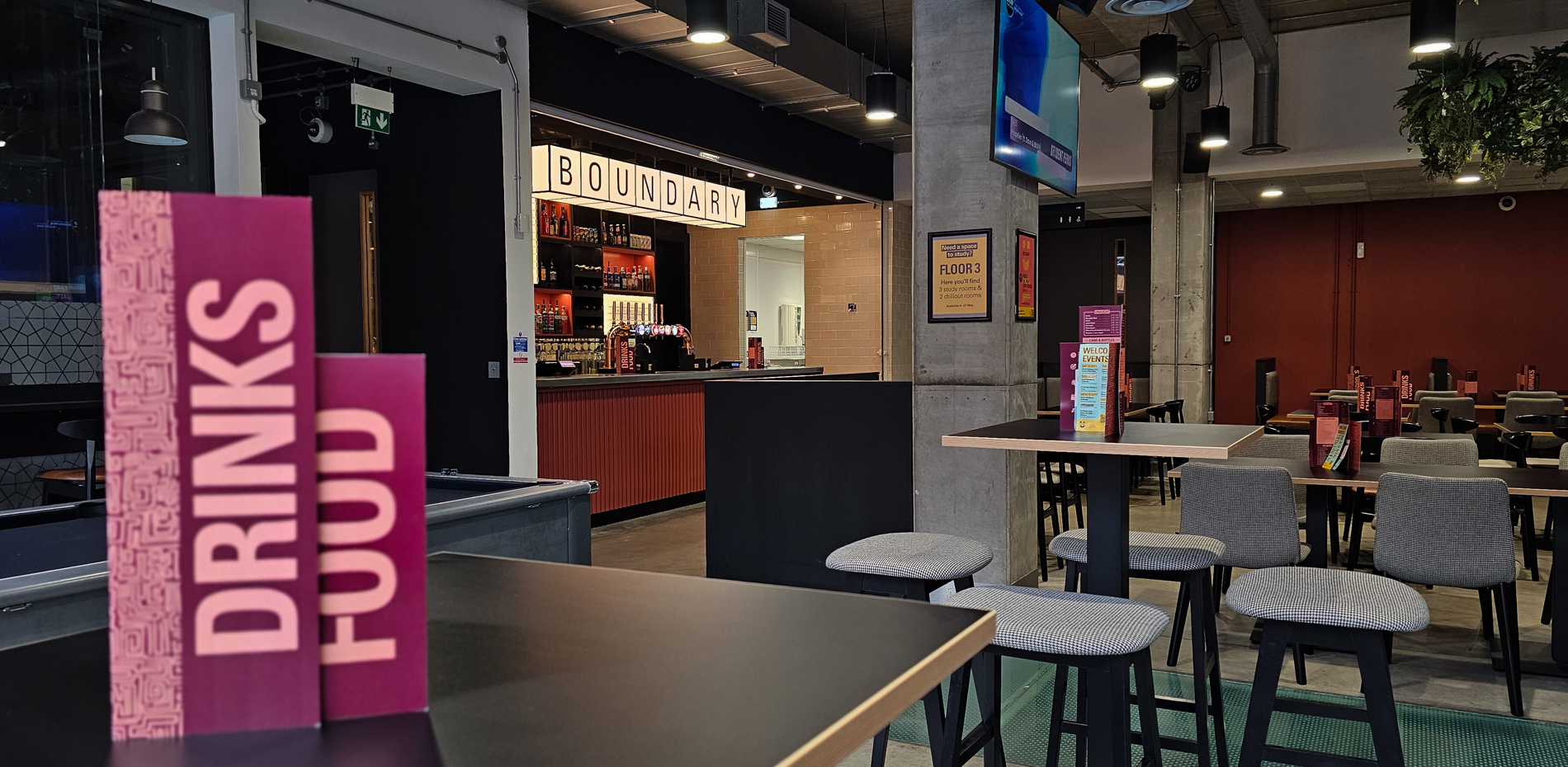 Manchester Met Student Union Bar and Menu on Table